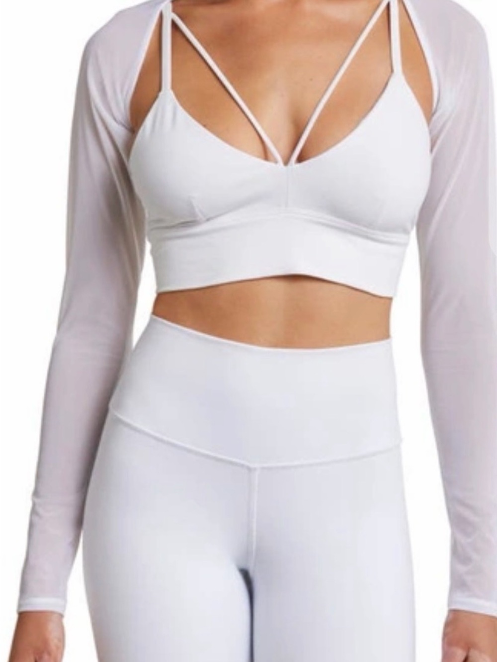 ALO Yoga White/Sheer Long-Sleeve Crop Shrug, Bolero.